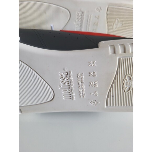 Melissa X Fila Women's Ruber Black Lace-up Jelly Red Stripe Sneakers Size 7 - Picture 12 of 13